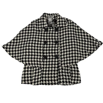 Poncho Abrigo De Colección Steve Madden Talla S/M Pata de Gallo Mezcla de Lana Forrado Cuello Capa Foto 1 de 4