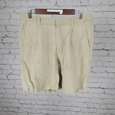 Shorts chino Brandini bege 100% linho plissado respirável tamanho 33 (33x7,5) - Imagem 1 de 4