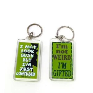 Lot Of 2 Kalan 90s Keychains Sassy Funny Sayings Collectible Keyring Vintage Y2K - Picture 1 of 7