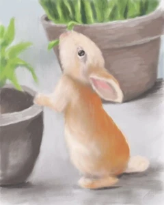 ACEO ATC Signed Art Print “Just A Nibble” Artist Trading Card Bunny Rabbit - Picture 1 of 2