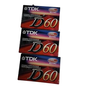 Cinta de casete TDK D60 de alto rendimiento tipo I sellada en blanco paquete de 3 rendimiento dinámico - Imagen 1 de 4