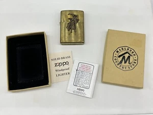1994 Marlboro Man Brass Zippo Lighter Unfired in Original Box Bucking Bronco - Picture 1 of 16