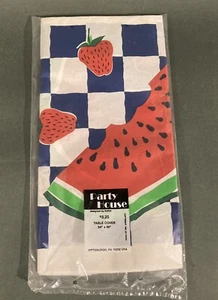 Paper Tablecloth 1990s Watermelon Strawberries Summer Picnic 54" x 96" - Picture 1 of 4