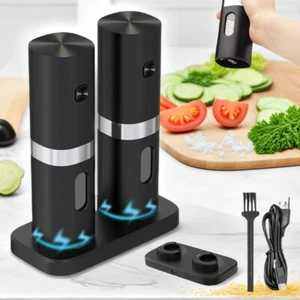 2x New Electric Salt And Pepper Grinder Set Rechargeable Salt And Pepper Mill - Picture 1 of 14