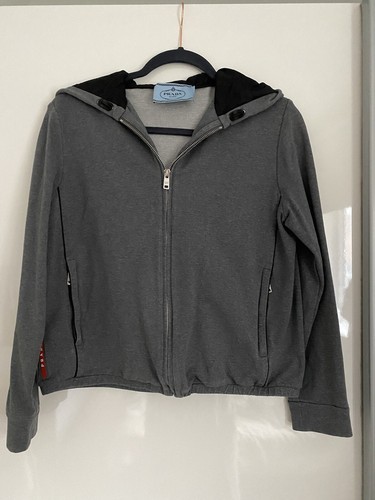 Maglione con cappuccio PRADA donna autentica grigio cerniera intera taglia small