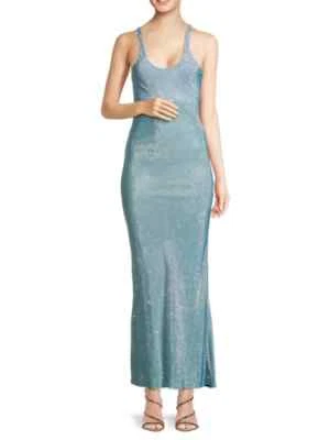 Maxi Vestido STELLA MCCARTNEY Cristal Seda, Cuello Redondo, Azul, 46 (US 10) $5,500 NUEVO CON ETIQUETAS Foto 1 de 4