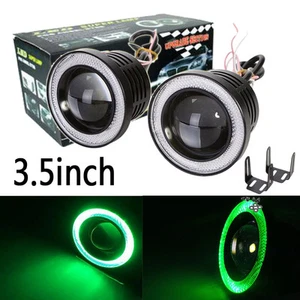 Pair 3.5inch 3200Lm LED Driving Fog Light w/ Green Angel Eyes Halo Ring Auto 12V - Bild 1 von 11