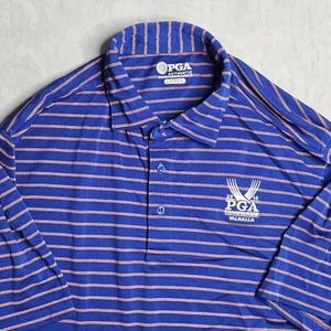 PGA Championship Golf Polo Shirt Mens Large Blue Striped Valhalla Performance - Picture 1 of 10