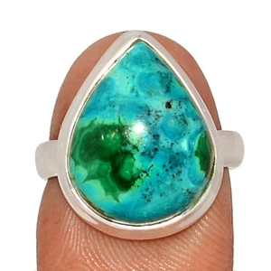 Natural Malachite In Chrysocolla 925 Sterling Silver Ring Jewelry s.6.5 CR57541 - Picture 1 of 1
