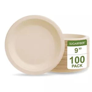 100 Countharvest Pack 9inch Round Disposable Compostable Paper Plates 9" Heavy - Picture 1 of 7