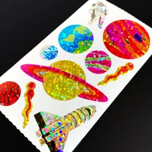 SPACE PLANETS NASA COSMIC HAMBLY vintage MOD sticker decal glitter prism foil - Picture 1 of 3