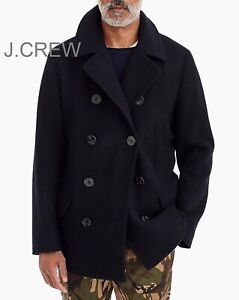 J.CREW pea coat jacket military navy blue black double breasted wool insulated