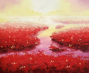 Red Marshland #1,  20x24, 100% Hand Painted Oil Painting on Canvas,  - Picture 1 of 6