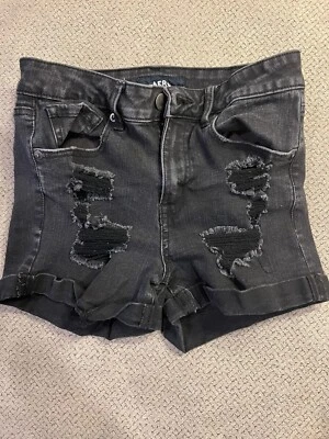 Pantalones cortos de mezclilla negros de tiro alto Aeropostale para niñas talla 8 Foto 1 de 2