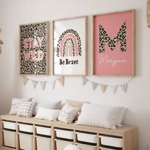 Stampe artistiche da parete arcobaleno leopardo personalizzate nome bambina camera da letto asilo set 624 - Foto 1 di 5