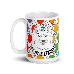 Samoyed Eskimo Dog Rainbow Balloon Mug 15 Oz Pet Portrait Birthday Gift - Picture 1 of 24