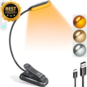 Rechargeable 10 LED Amber Book Light, Clip-On, Eye-Care, 3 Brightness & Colors - Picture 1 of 12