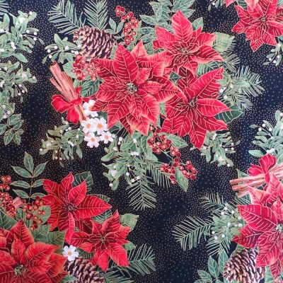 26" Long, Christmas Large Metallic Poinsettias $3.99 Ships ANY Amount Fabric - Image 1 of 4