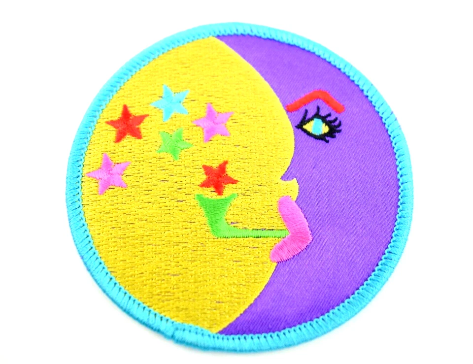 Purple Crescent Moon & Stars Embroidered Iron on Sew on Patch Applique Badge - Image 1 of 1