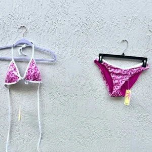 NWT Guess Cube Heartache Sporty Brief & Triangle Bikini Top Pink Set Women's S - Picture 1 of 12