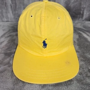 Vintage Polo Ralph Lauren Kappe Mütze gelb Strapback marineblau Pony adrett hergestellt in den USA *LESEN* - Bild 1 von 9