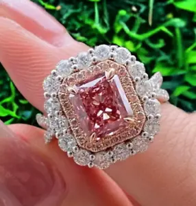 3.50CT Radiant Cut Lab Grown Fancy Vivid Pink Diamond Engagement Ring 14k Gold - Picture 1 of 18