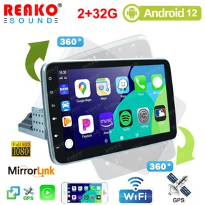 Single 1Din Rotatable 10.1" Android 12 Carplay Car GPS Stereo Radio BT Head Unit - Picture 1 of 15