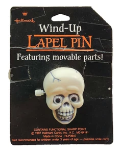Hallmark PIN Halloween Vintage WIND UP Skelett TOTENKOPF Googly Eyes 85 Brosche NEU* - Bild 1 von 5