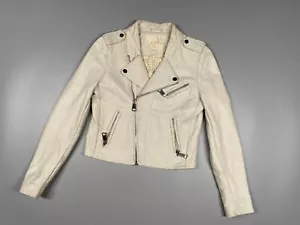 Women's Maje Motocycle Lamp Leather Jacket White Tan size 36 - Picture 1 of 19