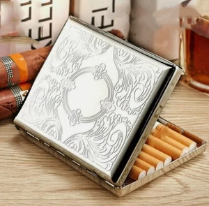 Victorian Style Cigarette Metal Case Double Sided King & 100s Etched design RFID - Picture 1 of 6