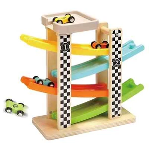 Wooden Race Track Set w/Car Ramp & 4 Mini Cars for 1 - 2 Year Olds, Toddler Gift - Picture 1 of 5