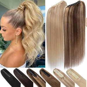 Extensiones de cola de caballo grueso 100 % Remy cabello humano clip de garra en envoltura alrededor de cola de caballo - Imagen 1 de 43