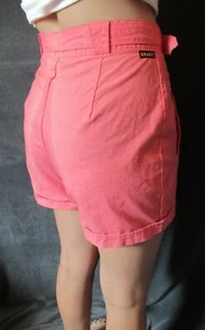 80's Vintage E.V. Ltd. Pink Cotton Belted High Waist Cuffed Hem Shorts 9/10 - Picture 1 of 12