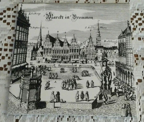 VINTAGE GERMAN WESSEL CERAMIC TILE HISTORIC MARKET IN BREMMEN BLACK & WHITE, EUC Cover