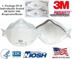10- 3M 9210+ Aura N95 máscaras faciales de protección respiratoria por partículas HECHAS EN EE. UU. - Imagen 1 de 8