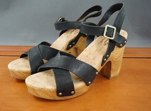 Kork Ease Drew Damen-Plateausandale 10 schwarz Leder Fersenriemen kreuz und quer - Bild 1 von 11