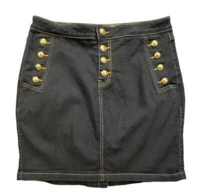 Falda vaquera hidráulica de tiro alto para mujer 14P azul con botón dorado Y2K Foto 1 de 4