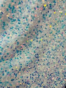 Mia's Fabrics Inc Iridescent Clear Sequins on White Stretch Velvet Fabric - Picture 1 of 5