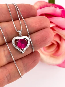 2.8 carat Love Heart Diamond Necklace Natural Ruby Pendant Fine Jewelry Gold - Picture 1 of 13