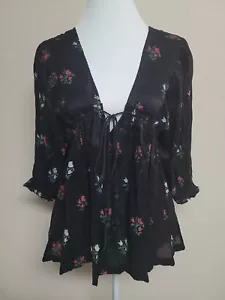 ASOS DESIGN Women's Blouse Top 3/4 Sleeve V-Neck Floral Print Tassel.Size 8 - Picture 1 of 18