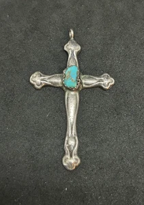 925 Sterling Türkis Stein Kreuz Anhänger 2 Zoll - 6,52 g - Bild 1 von 3