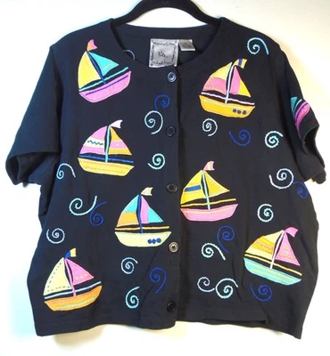 Cárdigan vintage Michael Simon Lite bordado velero manga corta Foto 1 de 4