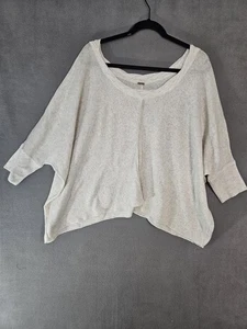 Free People Boho Oversized Small Scoopneck Sweater Beige Cotton Wool Blend  - Picture 1 of 9