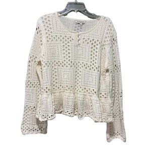 Davi & Dani Ivory Knit Peplum Top - Size L - Cottagecore, Coastal, Preppy, Boho - Picture 1 of 5