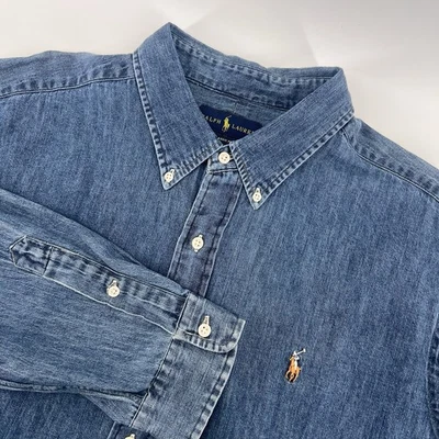 Polo Ralph Lauren Classic Fit Denim Men’s XXL Western Jean Shirt 100% Cotton - Image 1 of 4