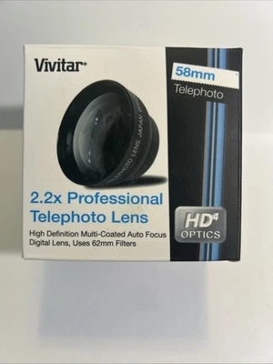 Vivitar Camera Lens 2.2X 58mm Pro Telephoto Lens 58mm HD4 Optics with Case NEW - Image 1 of 4