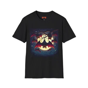 Bat Print Unisex T-Shirt, Halloween Tee, Gothic Clothing, Night Creature Shirt, - Picture 1 of 33