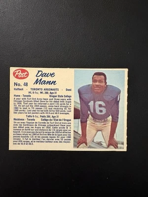 1962 POST CEREAL CFL FOOTBALL CARD #48 DAVE MANN HOF EX RARE! - Image 1 of 2