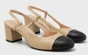 Bastón Tuckernuck suela francesa FS/NY beige camel negro tacones con tira trasera talla 8 - Imagen 1 de 21