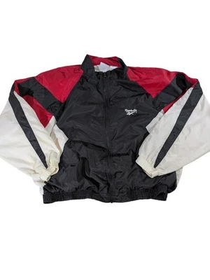 Vintage Reebok Windbreaker Mens 2XL Black Red White Jacket Colorblock Zip 90s - Image 1 of 4